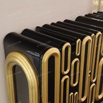 Oval Black High-Gloss Sideboard with Raised Gold Tubular Pattern and Arch Details